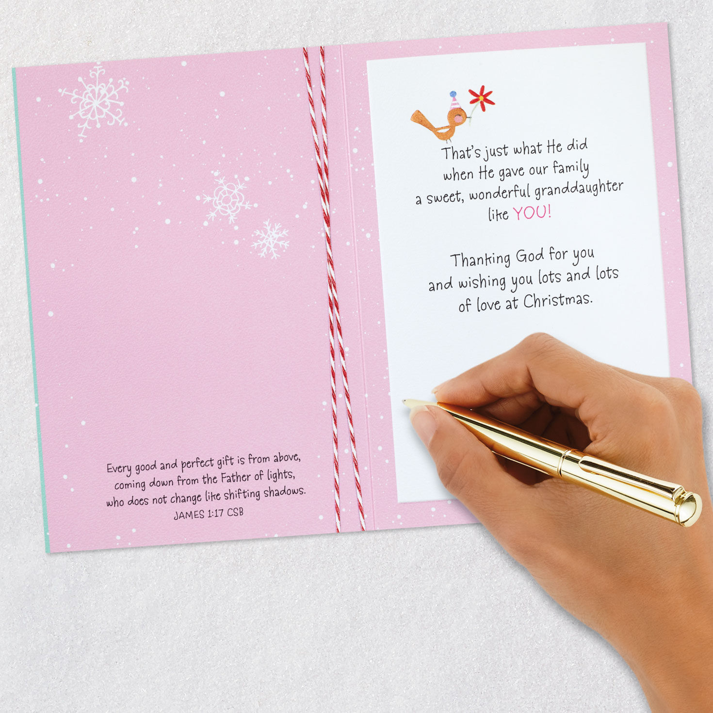 Snow Globe Religious Christmas Card for Granddaughter Signing card image number 7