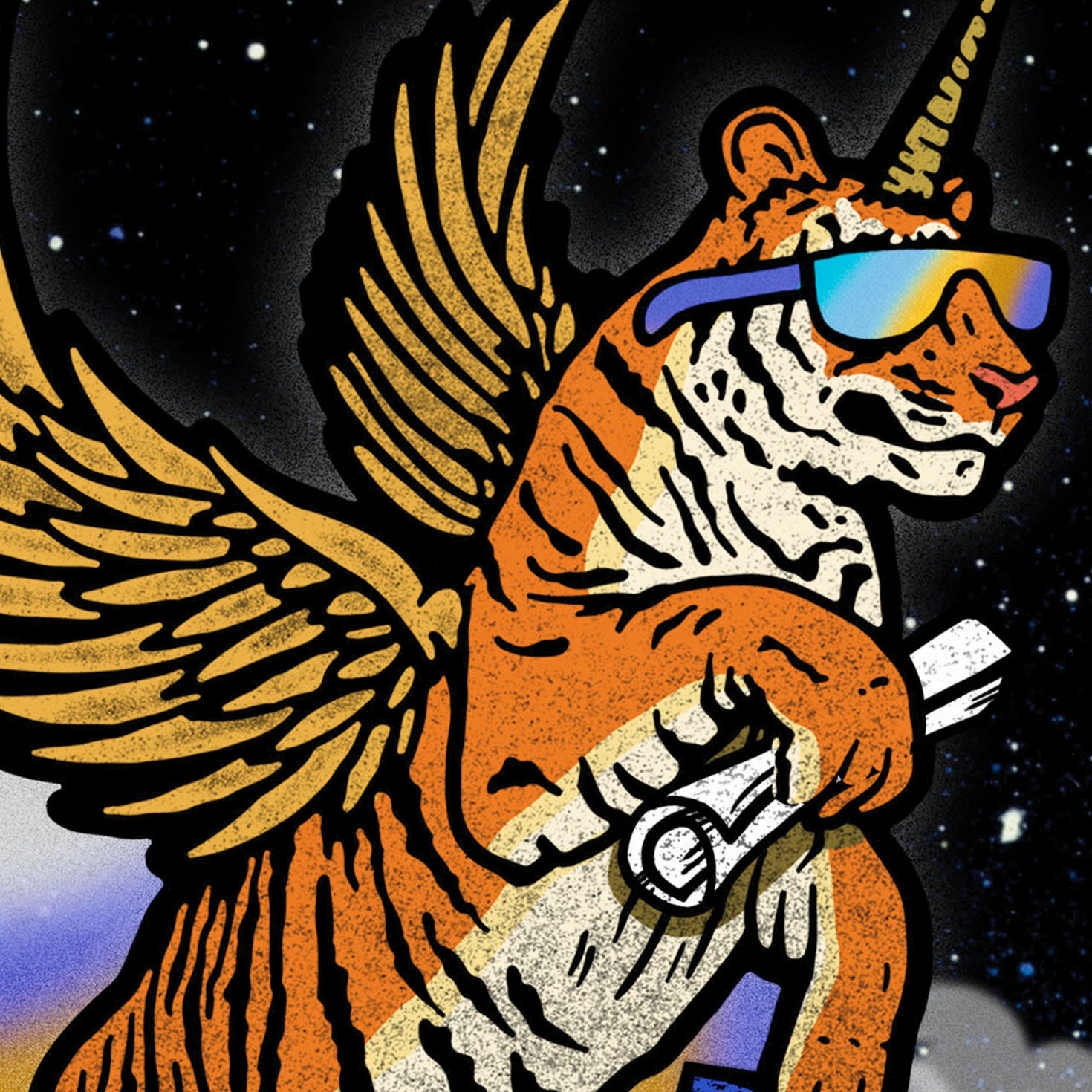 Tiger Unicorn in Space Funny Graduation Card Card Front Detail image number 4