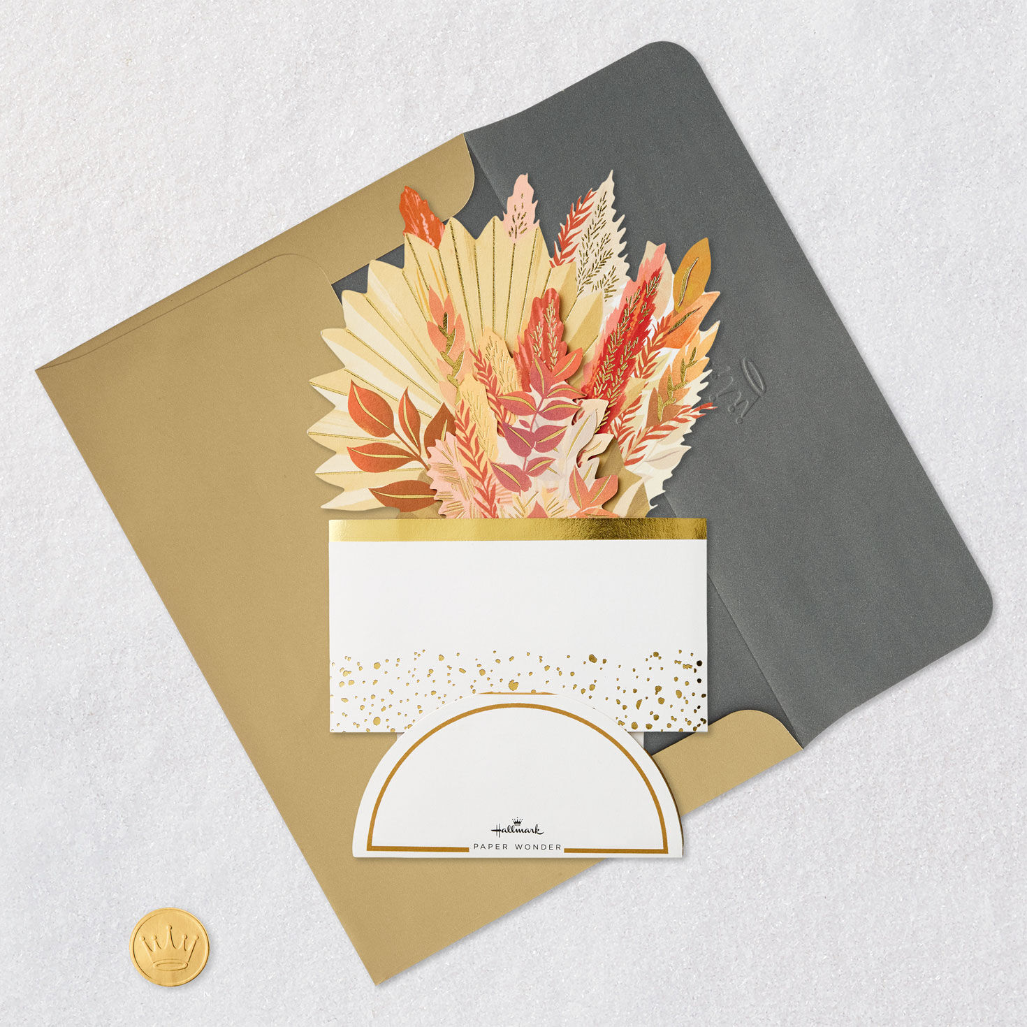 Yellow Blooms and Wheat Bouquet Thanksgiving Pop-Up Card Card Front with Envelope and Gold Seal image number 5