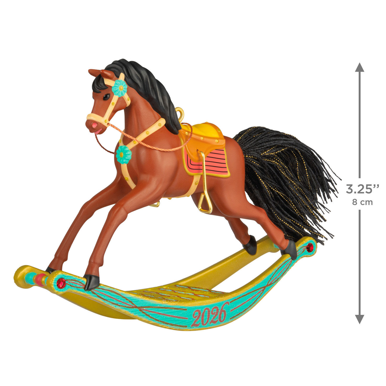 Brown Horse on Green Rocker Keepsake Ornament measurement image number 3