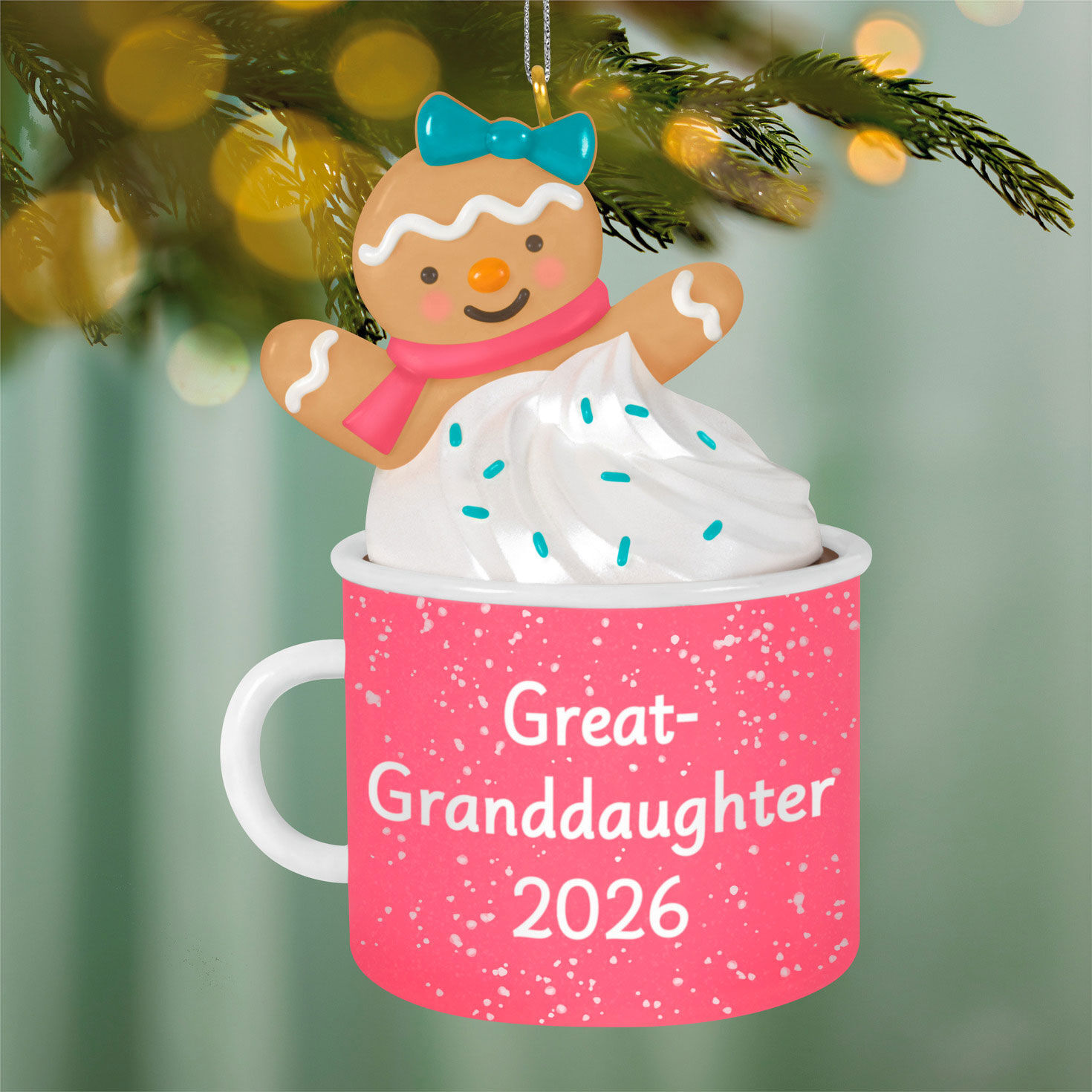 Great-Granddaughter Pink Mug Keepsake Ornament hanging on tree image number 2