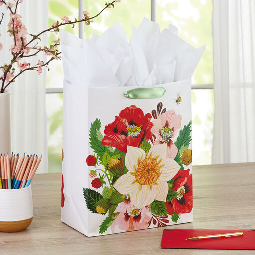 13" Oana Befort Folk Floral Bouquet Gift Bag, 
