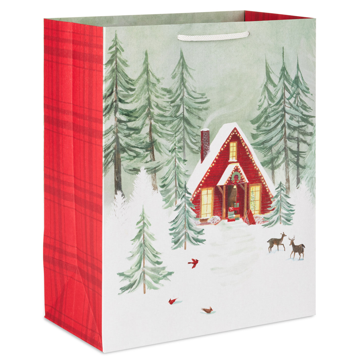 13 Snowy Cottage in Woods Large Holiday Gift Bag Gift Bags Hallmark