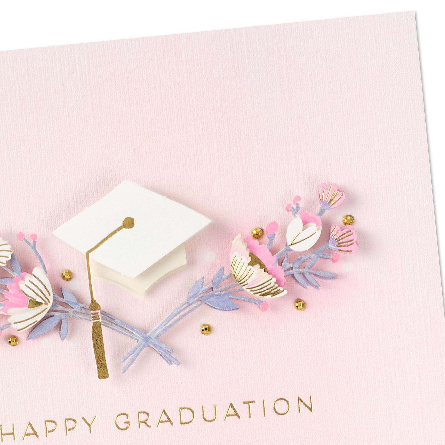 Mortarboard Cap and Flowers Graduation Card for Her Card Front Detail image number 4