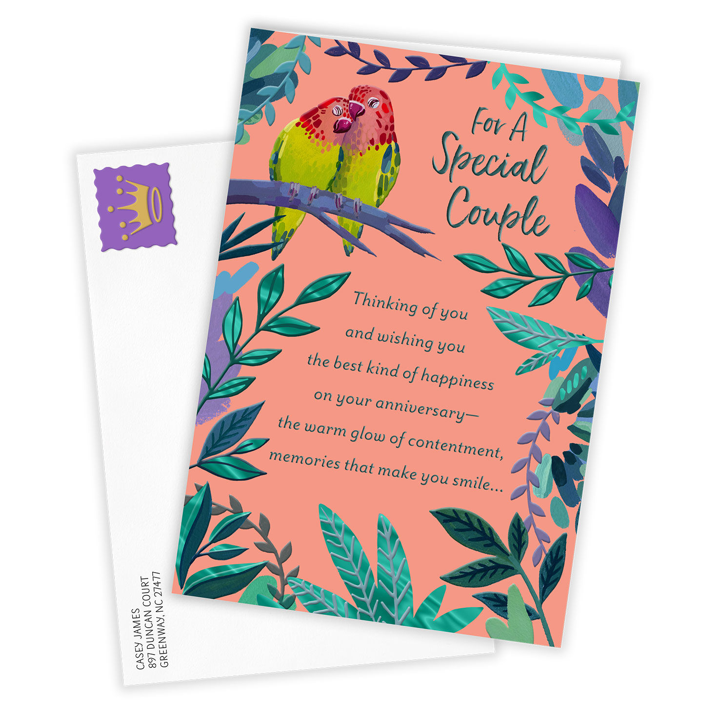 Parrots Religious Personalized Anniversary Card Card Front with Envelope image number 2