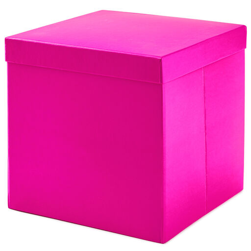 7.1" Square Hot Pink Gift Box With Shredded Paper Filler, 