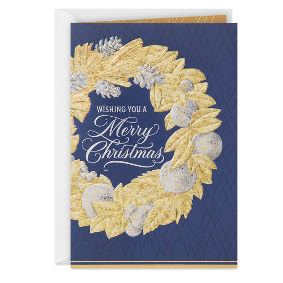 Merry Christmas Elegant Foil Wreath Christmas Card