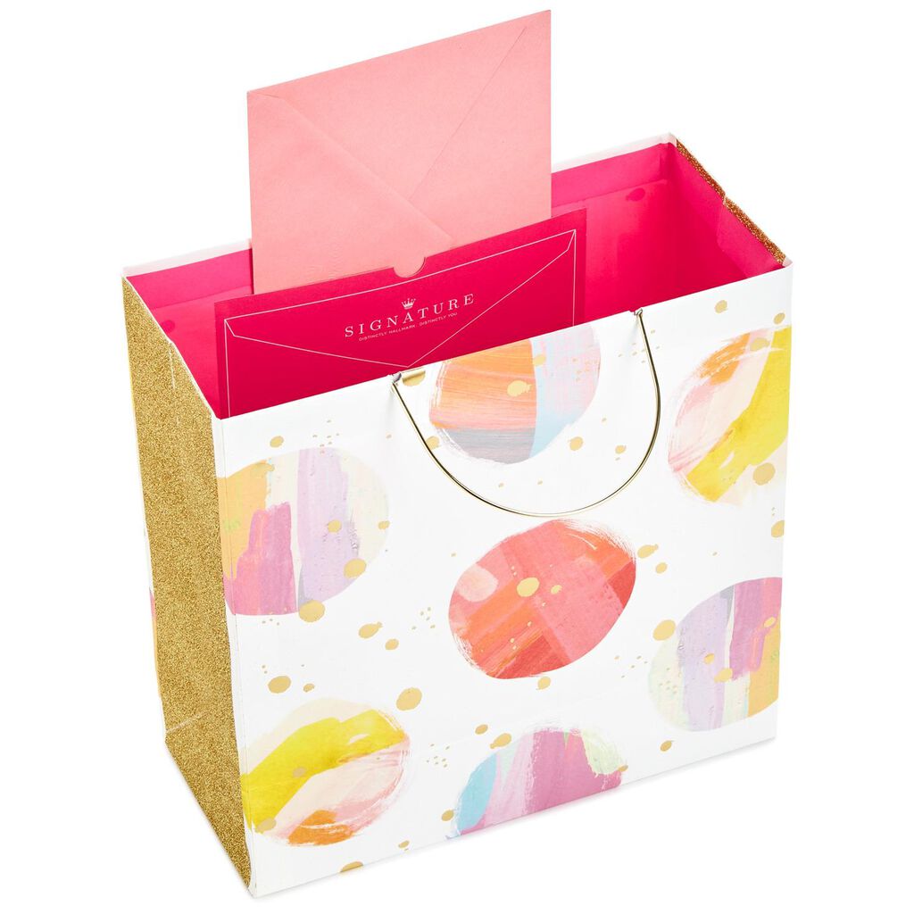 Watercolor Dots Large Square Gift Bag With Metal Handles 10 25