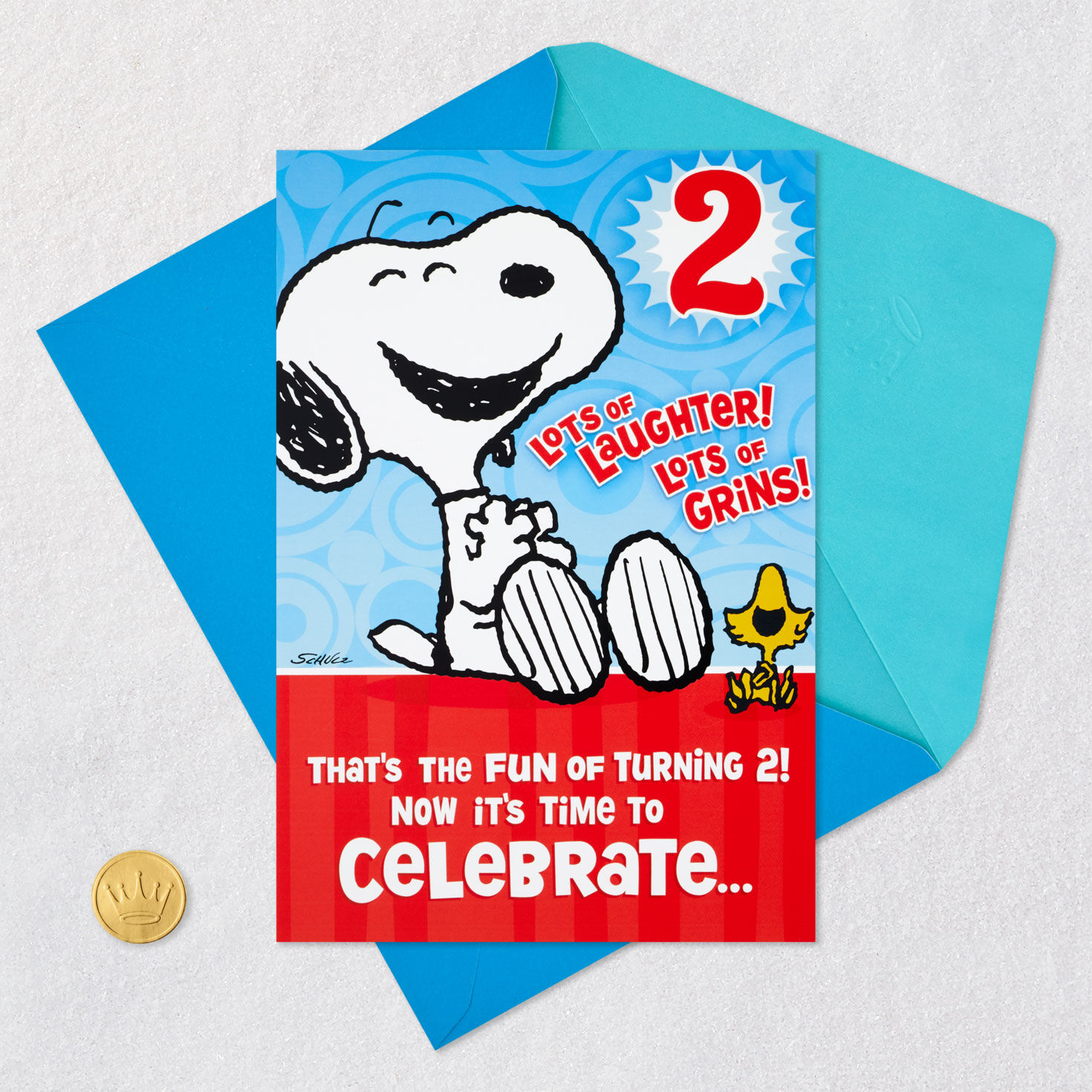 Snoopy & Woodstock Pop-Up Hug 2nd Birthday Card Card Front with Envelope and Gold Seal image number 5