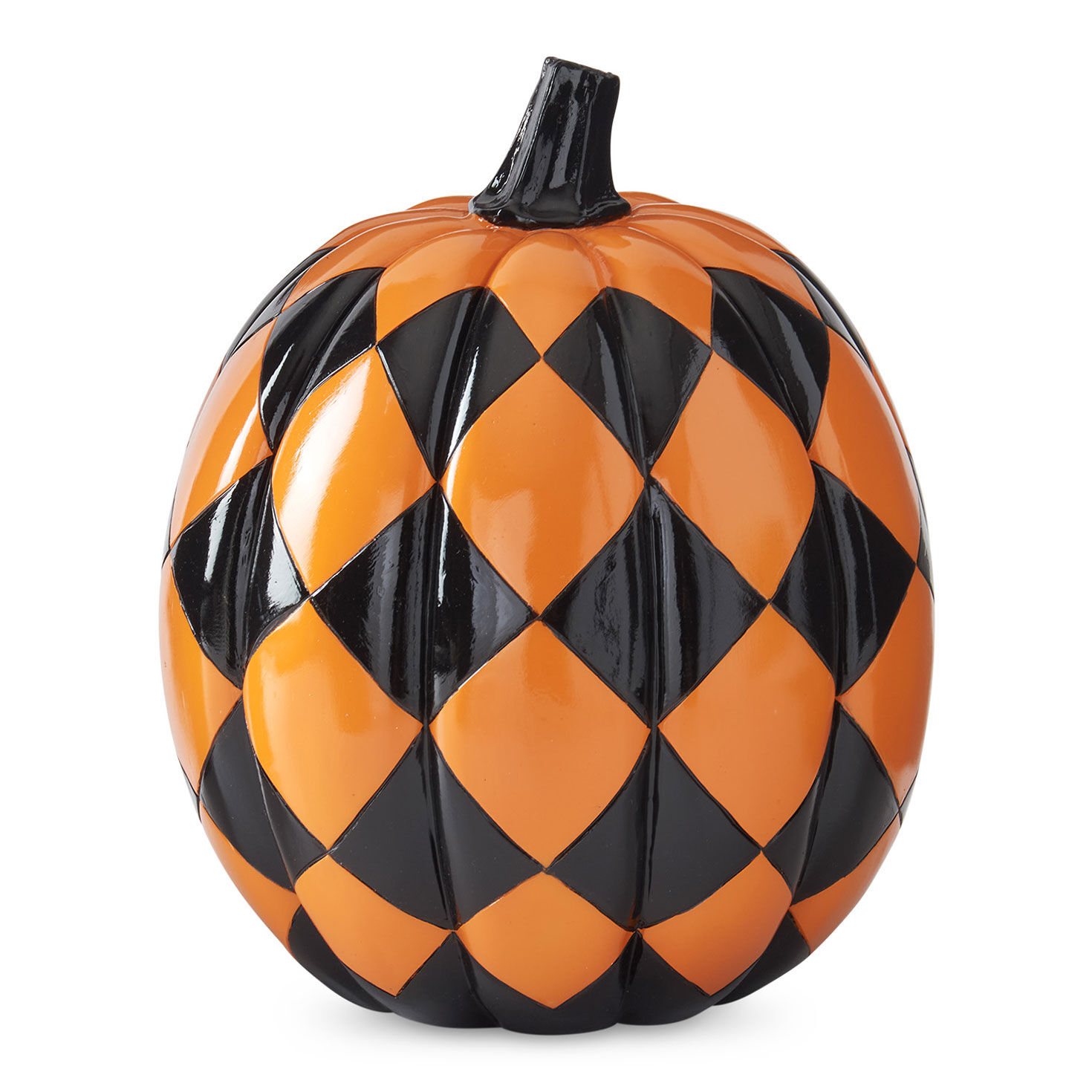 K&K Interiors Black and Orange Check Resin Pumpkin Decoration, 11"