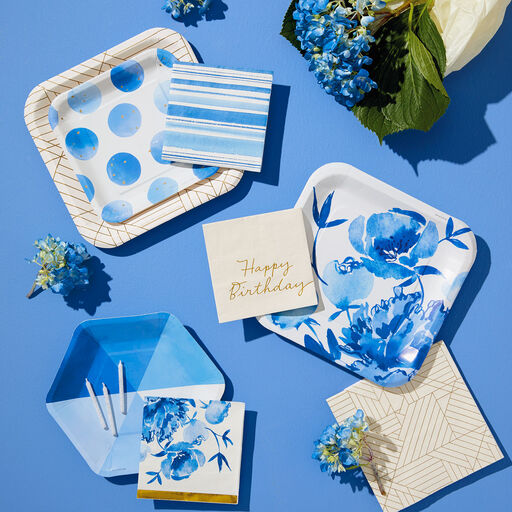 Blue Watercolor Stripe Cocktail Napkins, Set of 16, 