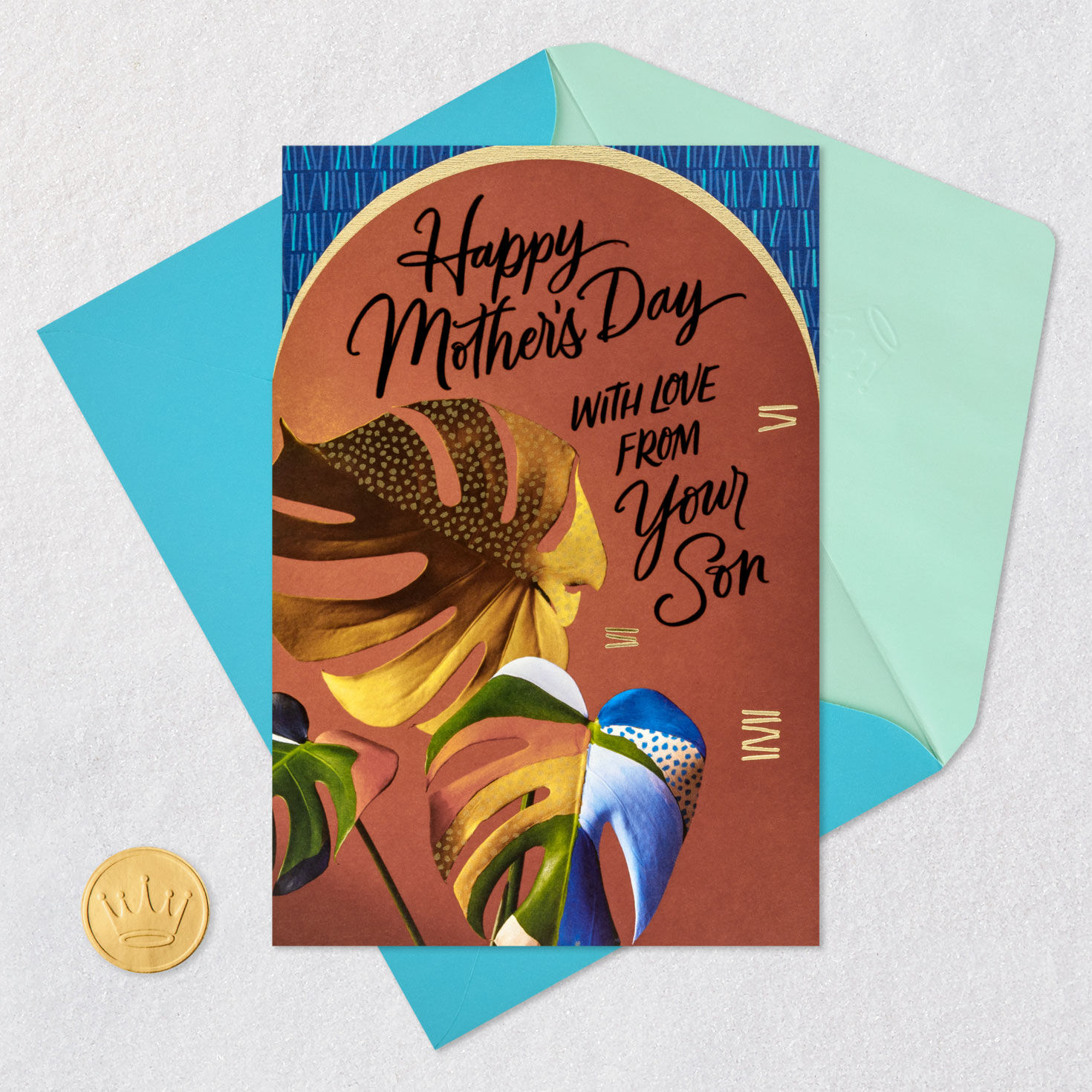 Tropical Leaves Mama Mother's Day Card From Son Card Front with Envelope and Gold Seal image number 6
