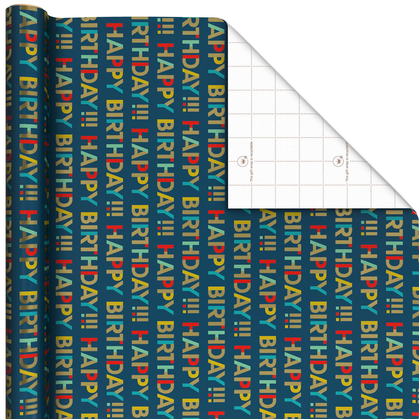 All-Caps Happy Birthday on Navy Wrapping Paper Roll, 20 sq. ft., , large image number 1