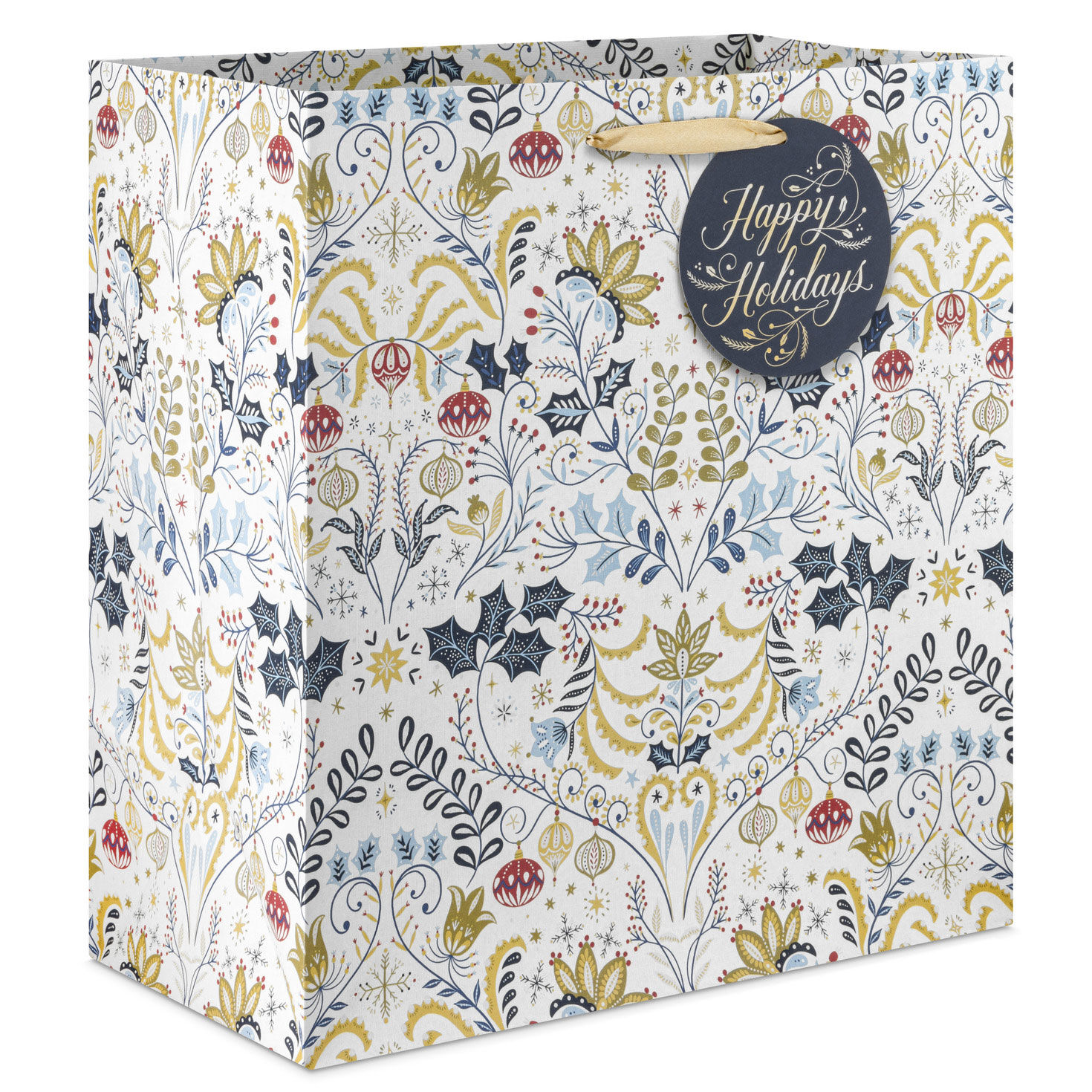 15" Colorful Holiday Toile on White Extra-Deep Gift Bag