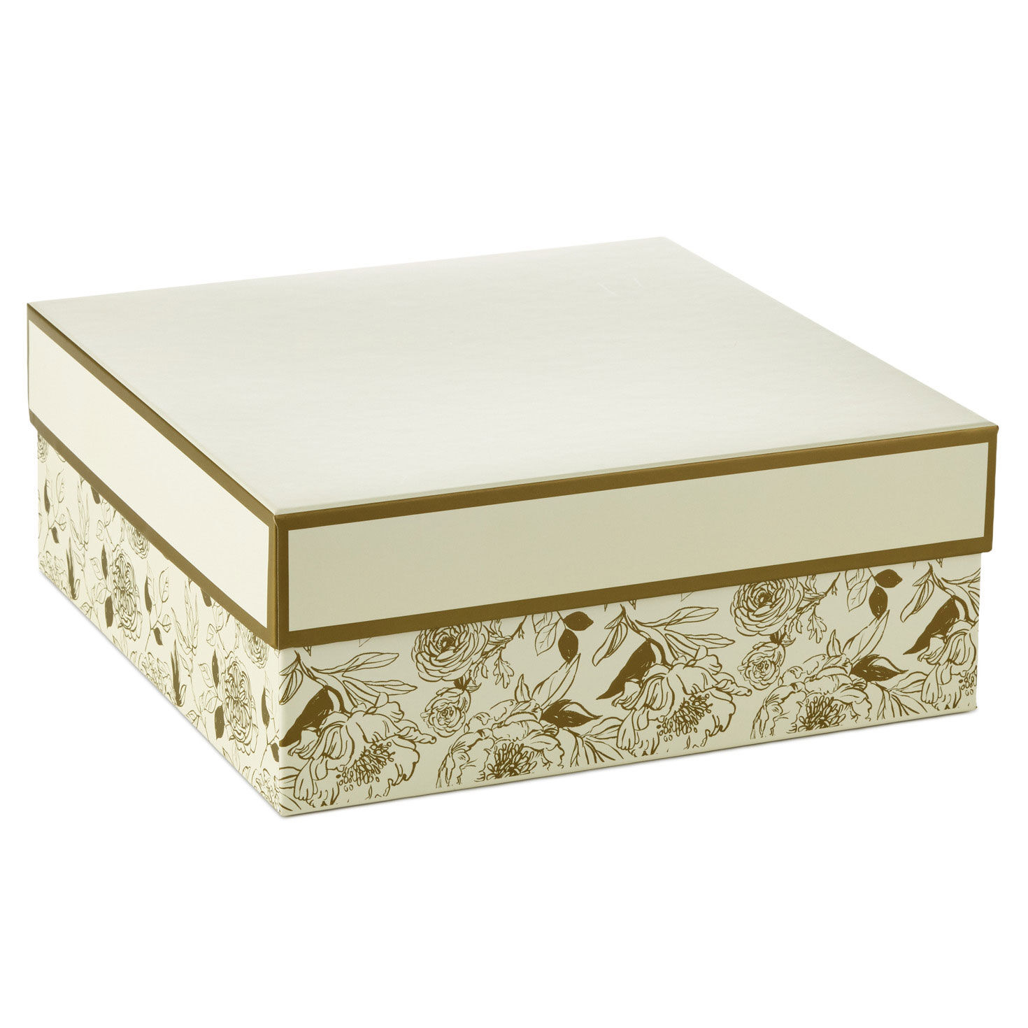10" Square Gold Floral on White Gift Box