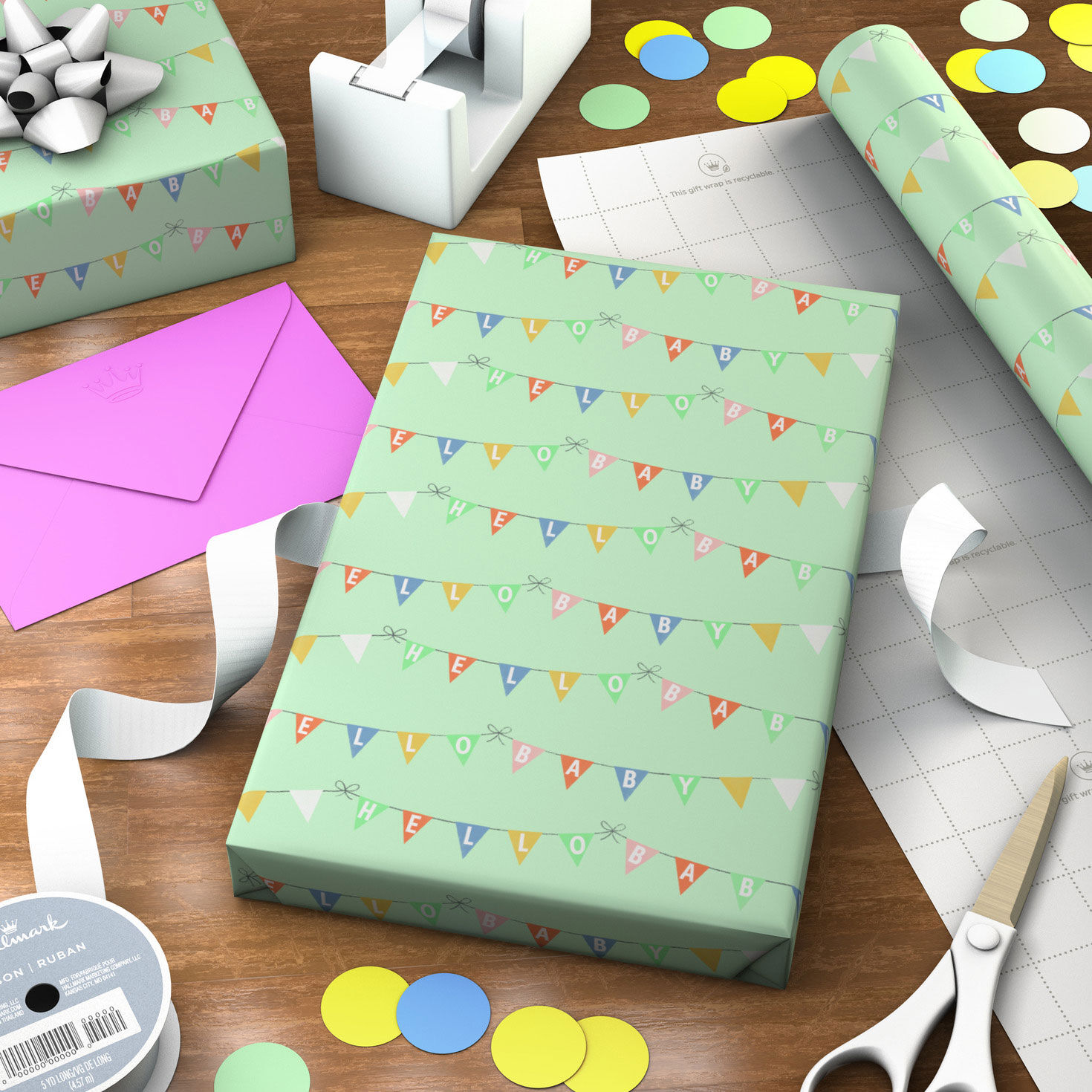 Triangle Bunting New Baby Wrapping Paper Wrapped pkg image number 3