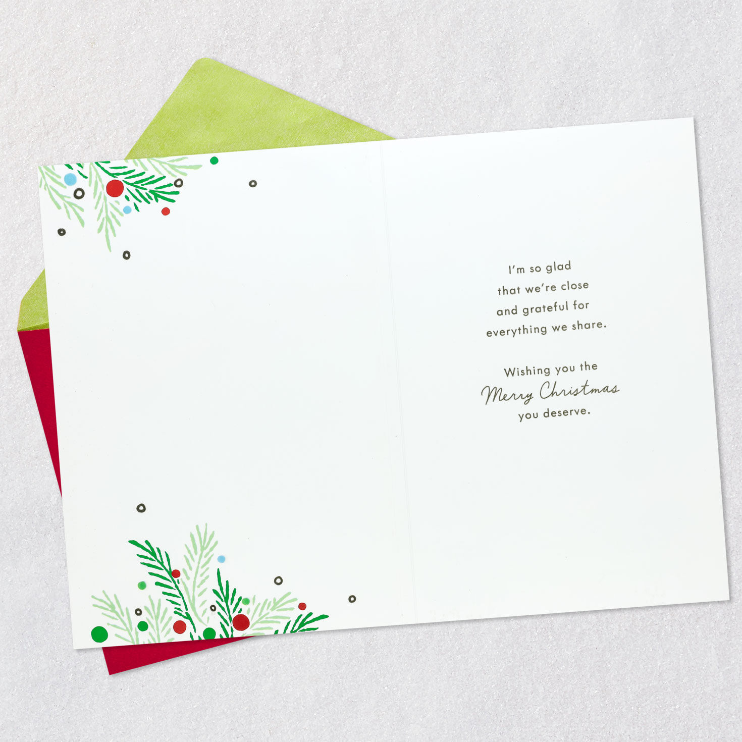 Red, Blue and Green Ornaments Brother-in-law Christmas Card Open card with envelope image number 3