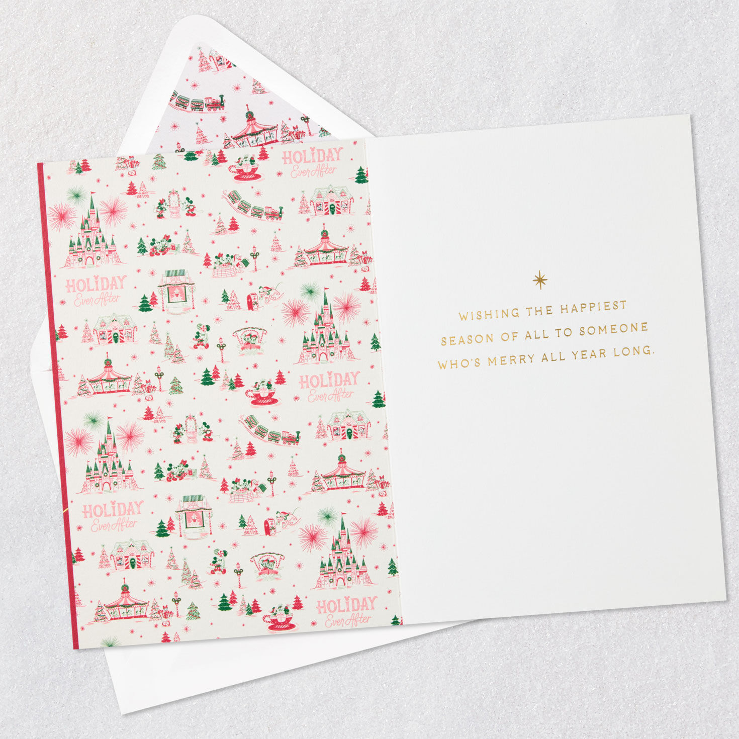 Disney Holiday Ever After Movie Castle Christmas Card open card with envelope image number 3