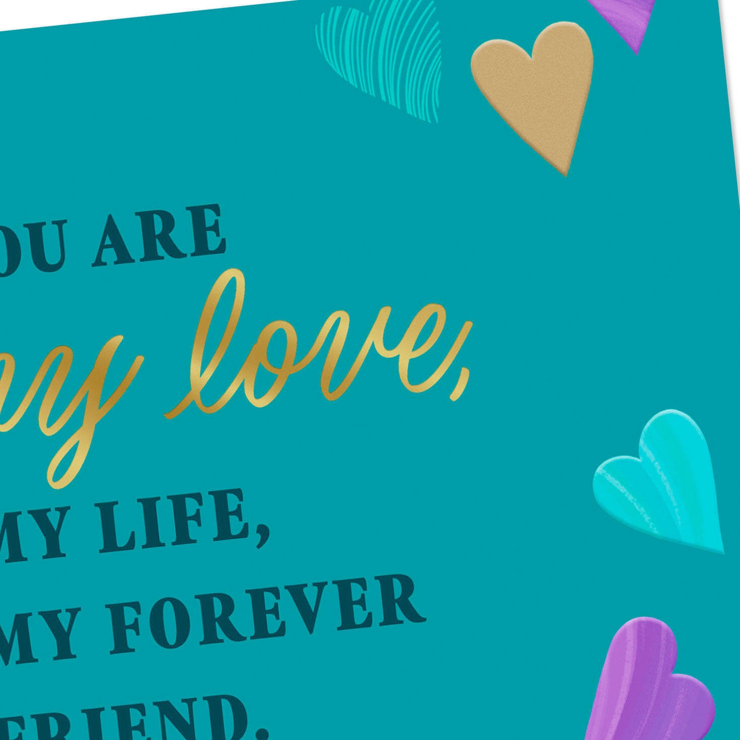 Colorful Hearts on Teal Romantic Sweetest Day Card Card Front Detail image number 5