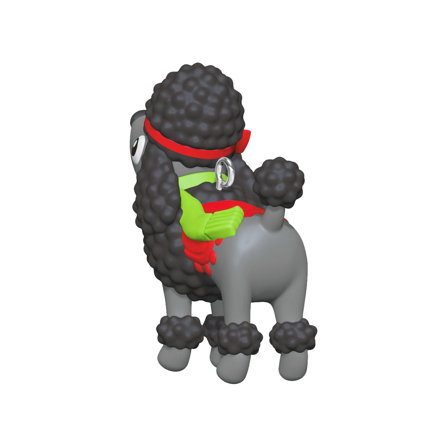 Gray Dog With Red Blanket Bow Keepsake Ornament Back image number 6