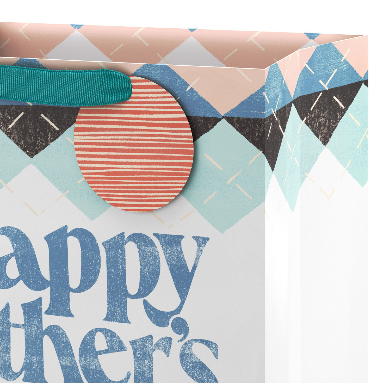 Happy Father's Day Argyle Pattern Large Gift Bag Handle Detail image number 4