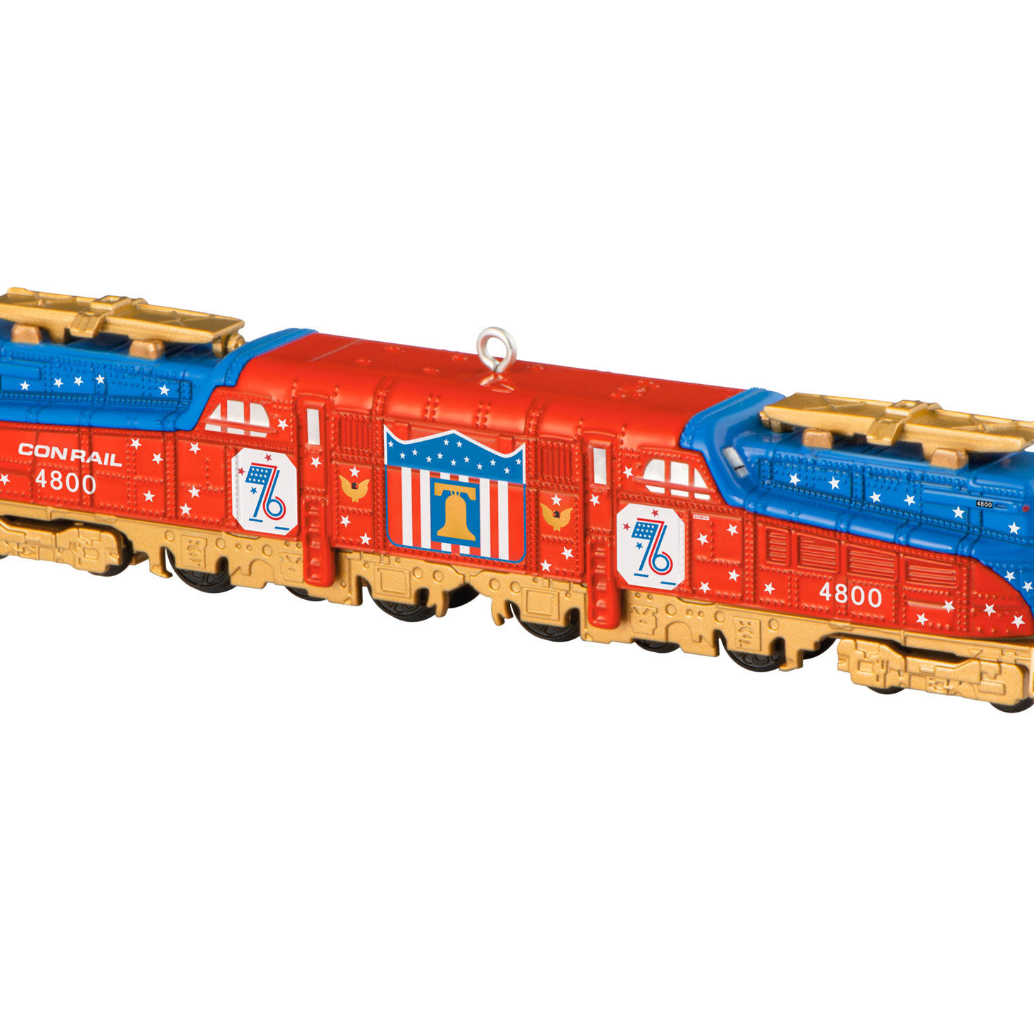 Lionel Red Blue Gold Train Engine Ornament upclose view image number 5