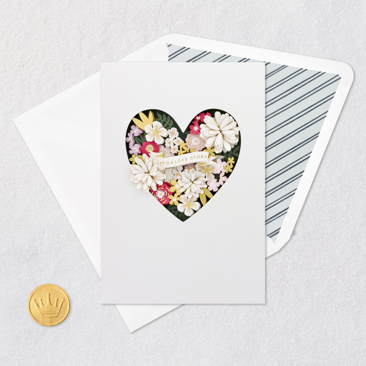 Ornate Flowers in Navy Heart Wedding Card Card Front Detail image number 5