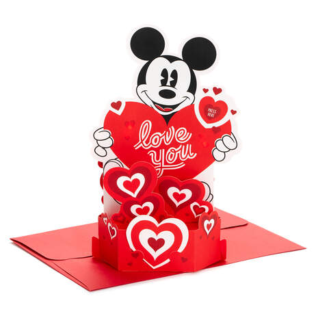 Disney Mickey Mouse Love You Musical 3D Pop-Up Love Card With Light, , large