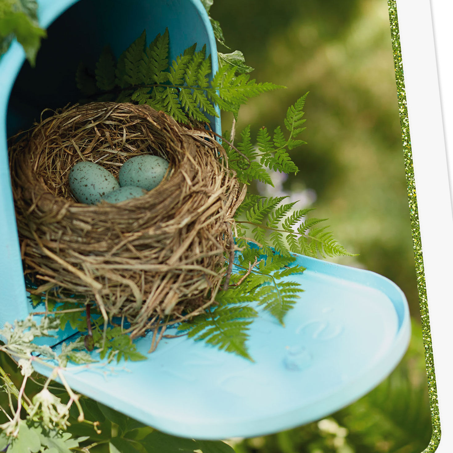 Robins Eggs in Nest Mailbox Religious Easter Card Card Front Detail image number 6