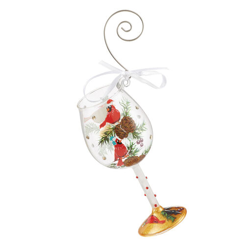 Lolita Cardinals and Caps Mini Wine Glass Ornament, 4.1" H, 