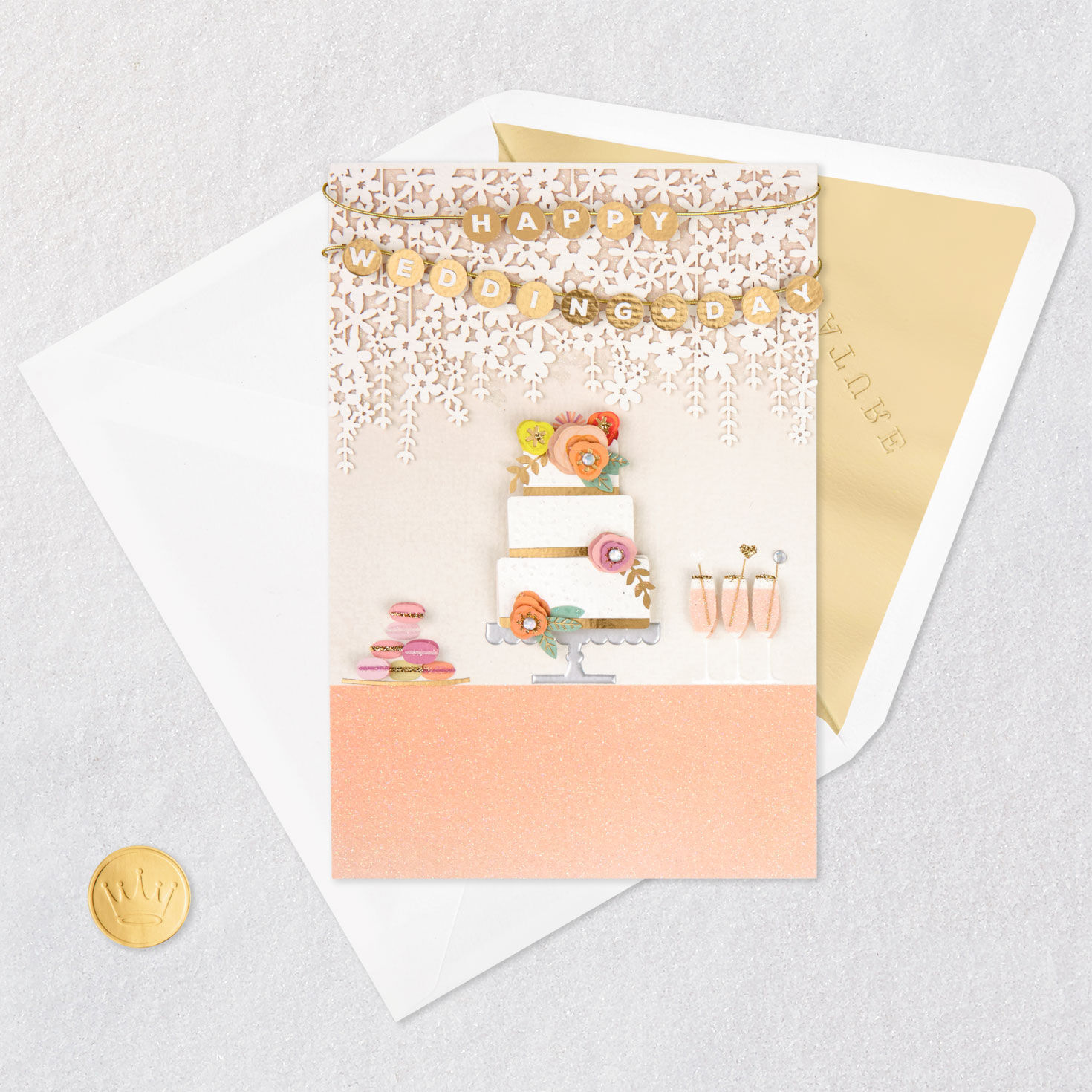 Gold Banner with Wedding Cake Congratulations Card Signing card image number 5