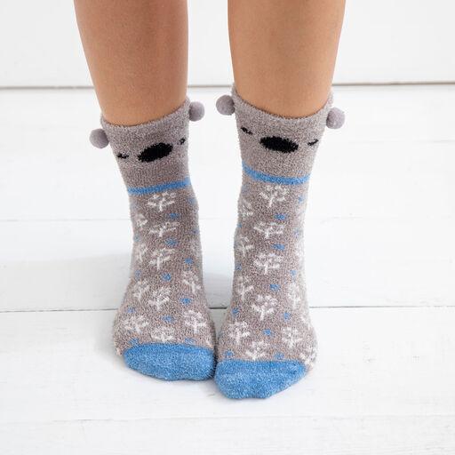 Natural Life Gray Koala Floral Cozy Socks, 