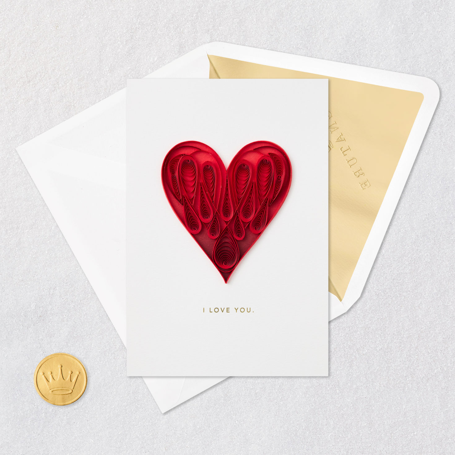 Red Quilled Heart Love Card Card Front with Envelope and Gold Seal image number 5