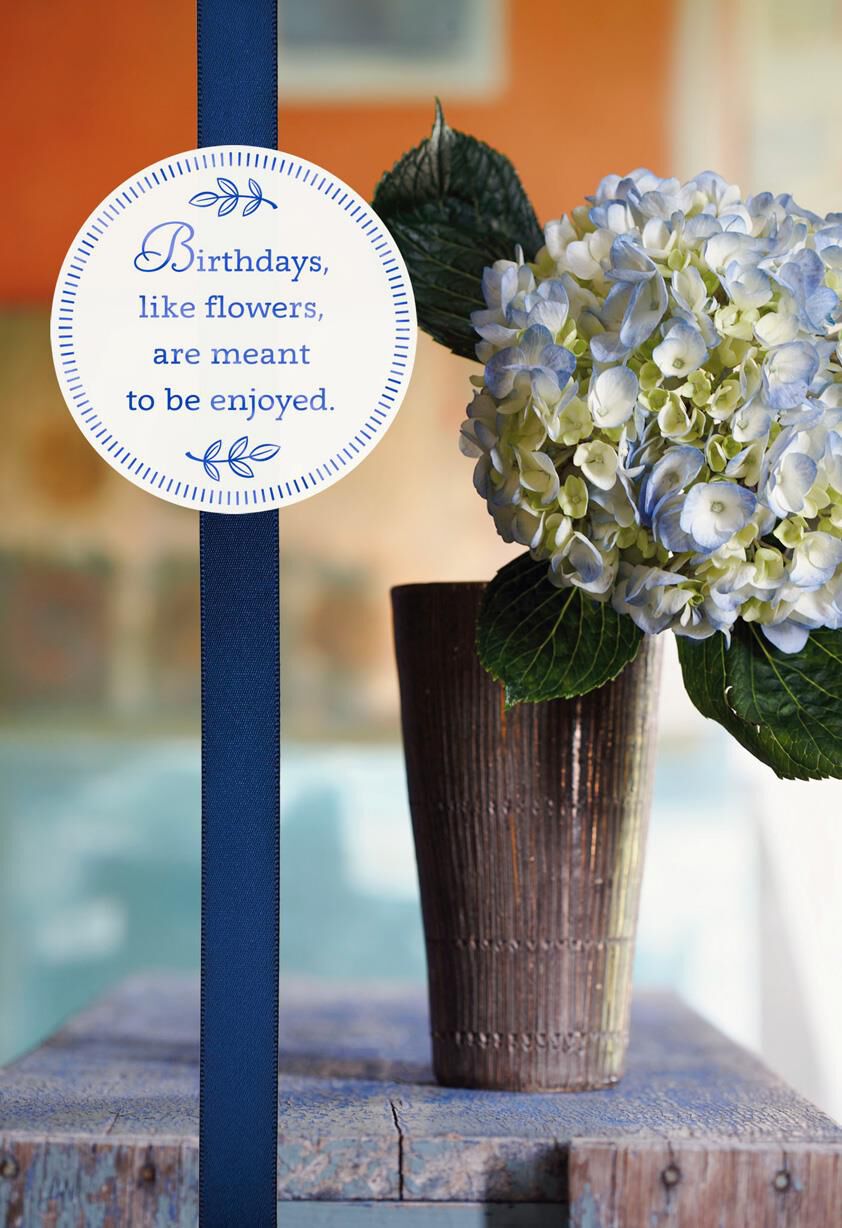 Blue Hydrangea With Foil Birthday Card