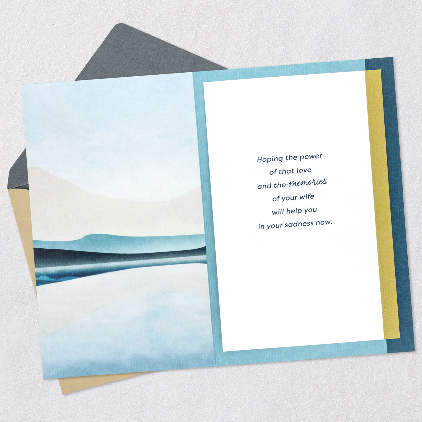 Mountain Lake Sympathy Card for Loss of Wife Open card with envelope image number 3