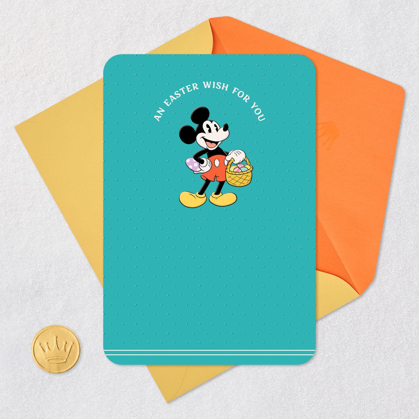 Mickey Mouse With Basket Easter Card Card Front with Envelope and Gold Seal image number 5