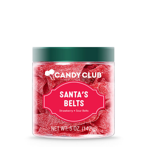 Candy Club Santa's Belts Sour Strawberry Gummy Candies in Jar, 5 oz., 