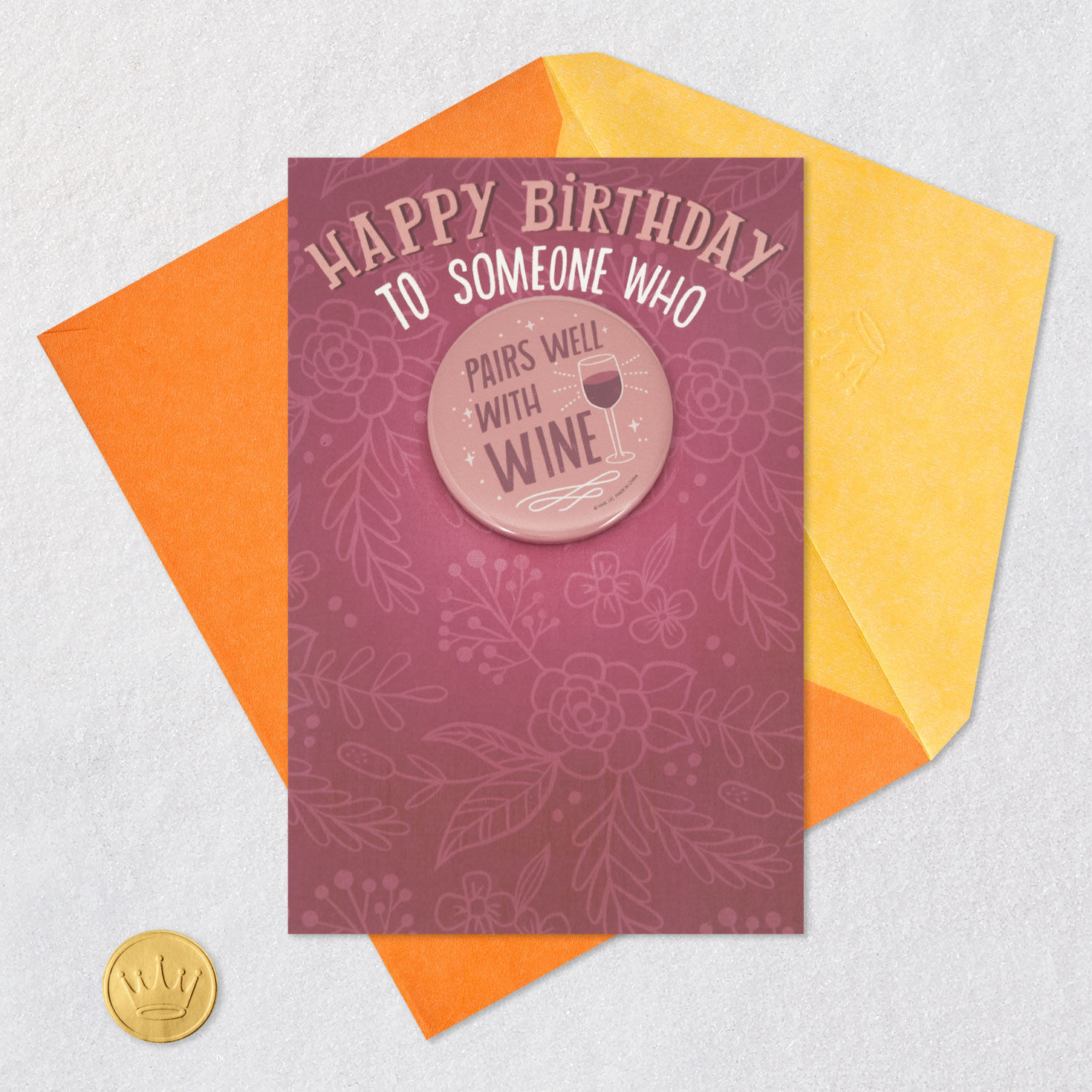 Pair With Wine Birthday Card With Button Card Front with Envelope and Gold Seal image number 6