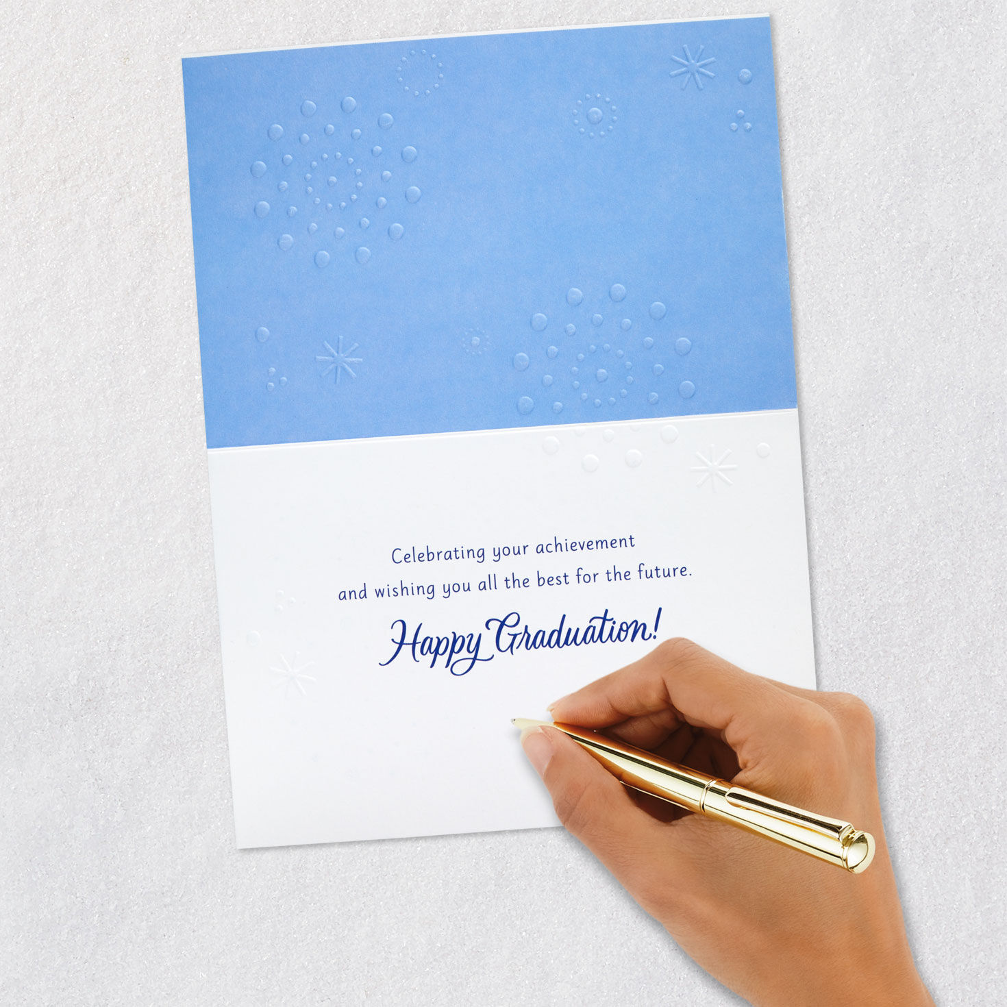 Blue Lettering With Bursts on White Graduation Card signing card image number 6