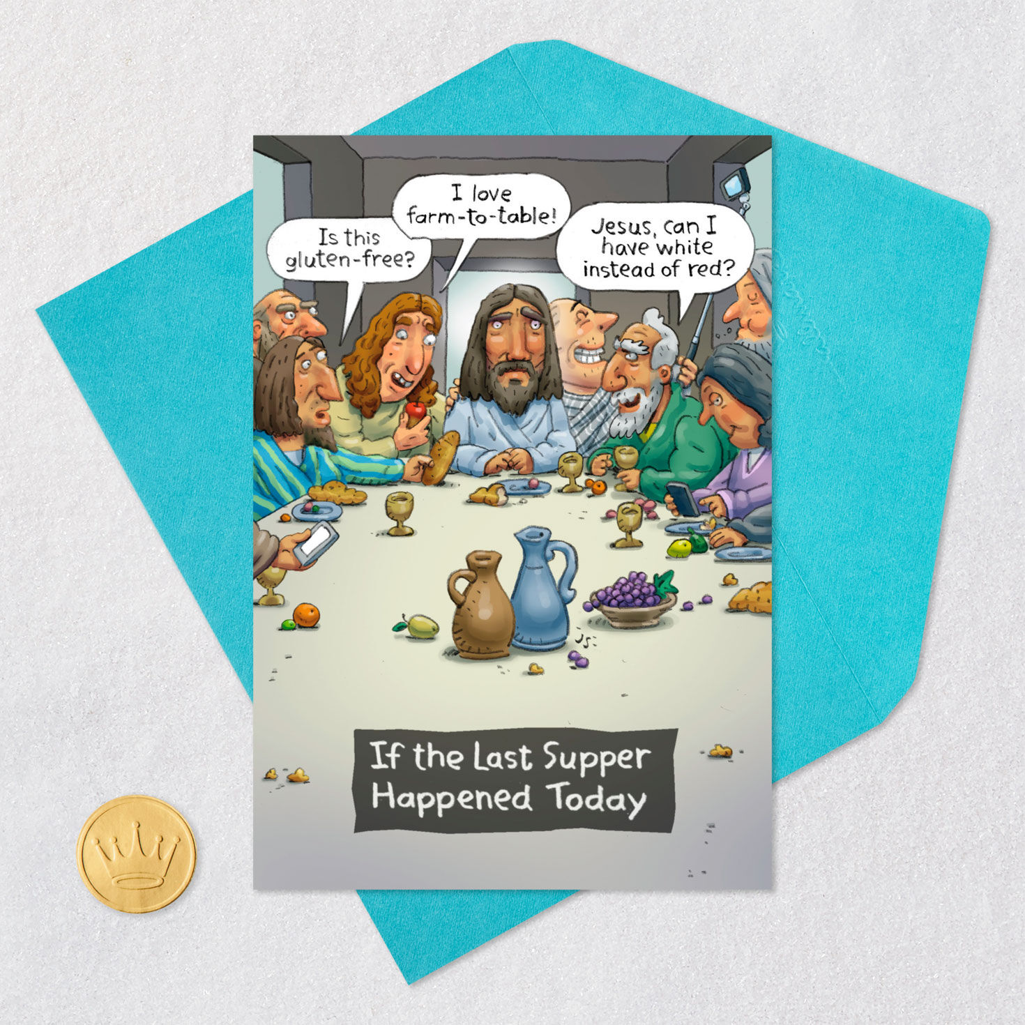 Jesus and Disciples Funny Easter Card Card Front with Envelope and Gold Seal image number 5