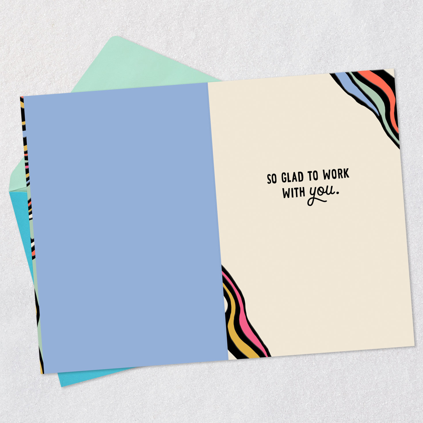 Colorful Groovy Lines Coworker Thank You Card Open card with envelope image number 3