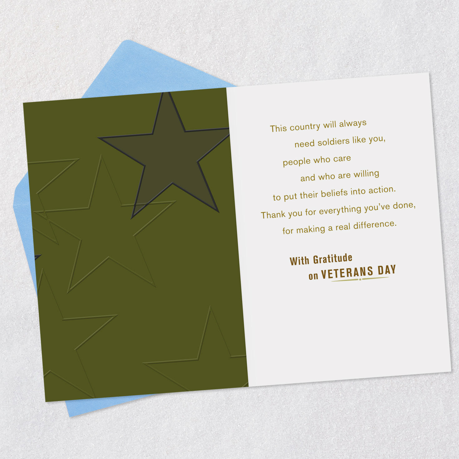 Camo Stars U.S. Army Veterans Day Card Open card with envelope image number 3