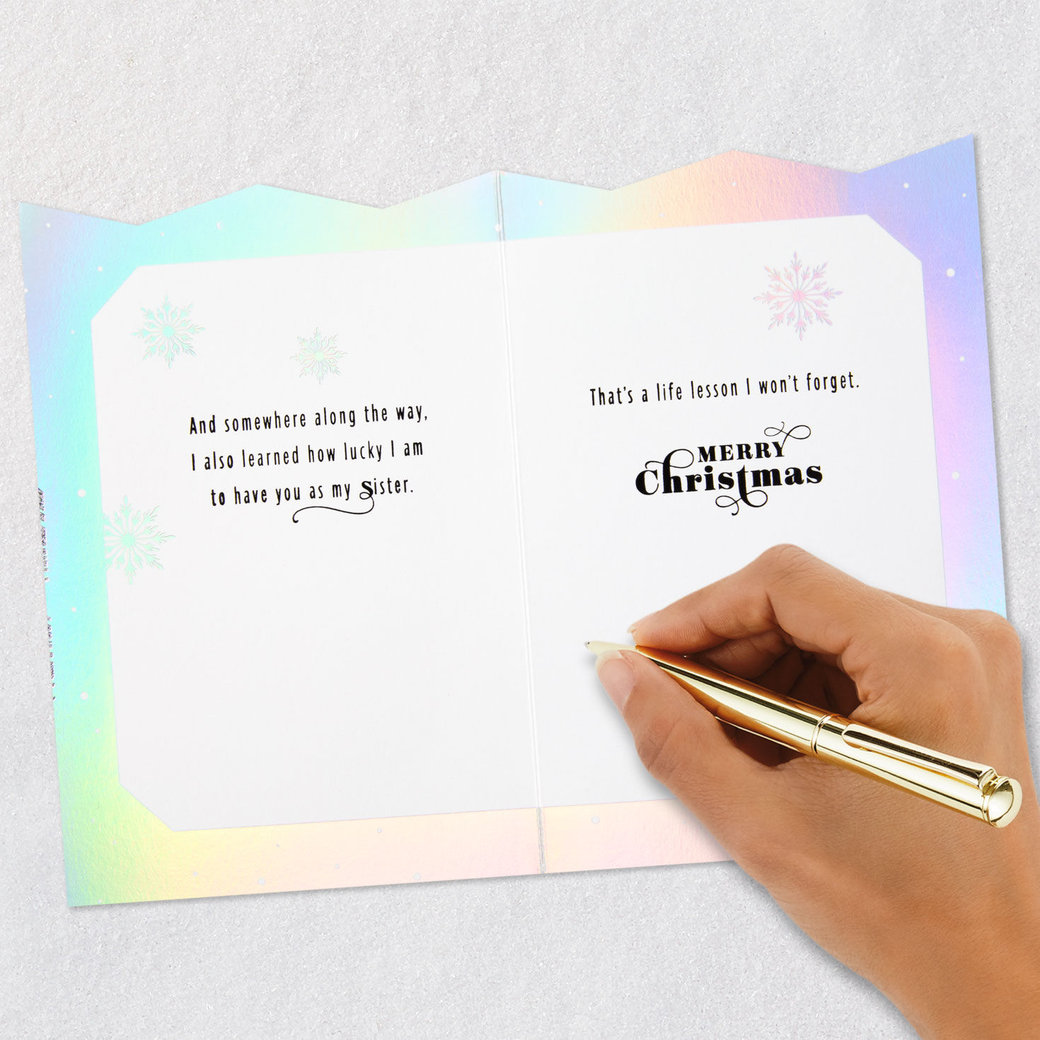 Snowflakes and Pine Branches Sister Christmas Card Signing card image number 8