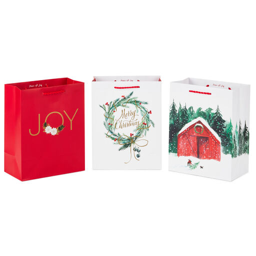 8.8" Winter Joy 3-Pack Medium Christmas Gift Bags Assortment, 