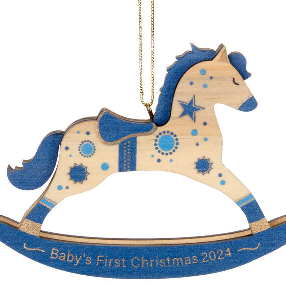 Baby Boy's First Christmas Rocking Horse 2024 Wood Ornament, , large image number 5