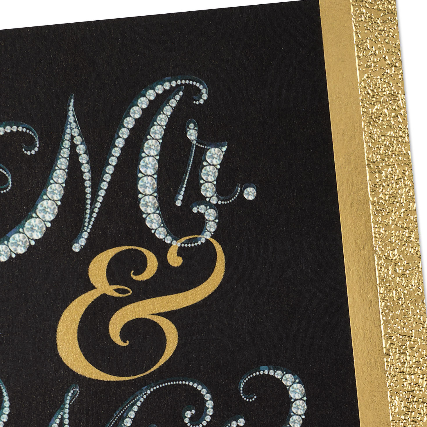 Mr. & Mrs. Black and Gold With Jewels Wedding Card Card Front Detail image number 7