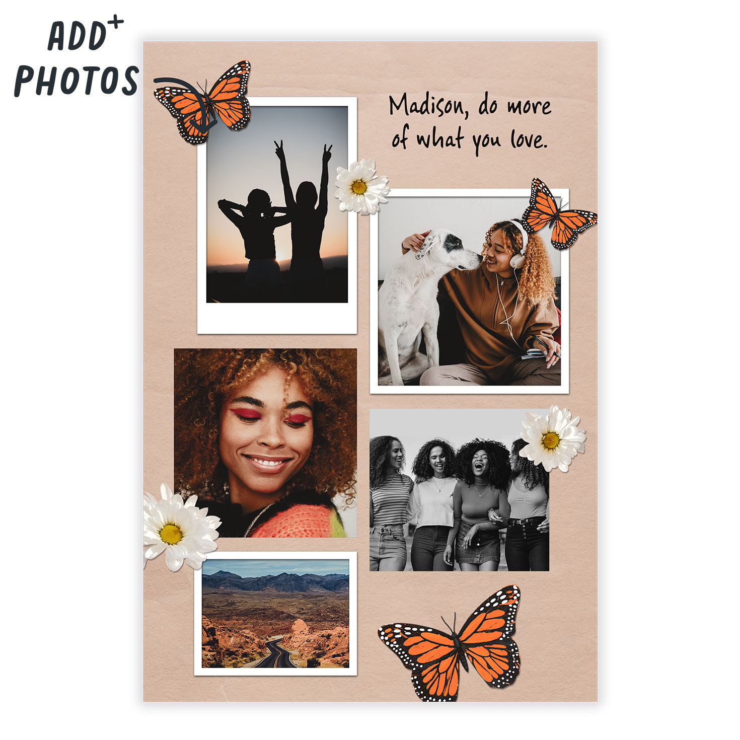Personalized Photo Collage Butterfly & Daisy Photo Card  image number 2