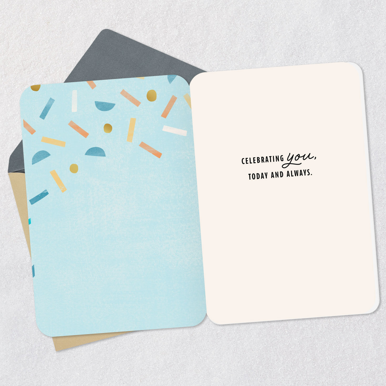 Confetti on Blue Birthday Card for Man Open card with envelope image number 3