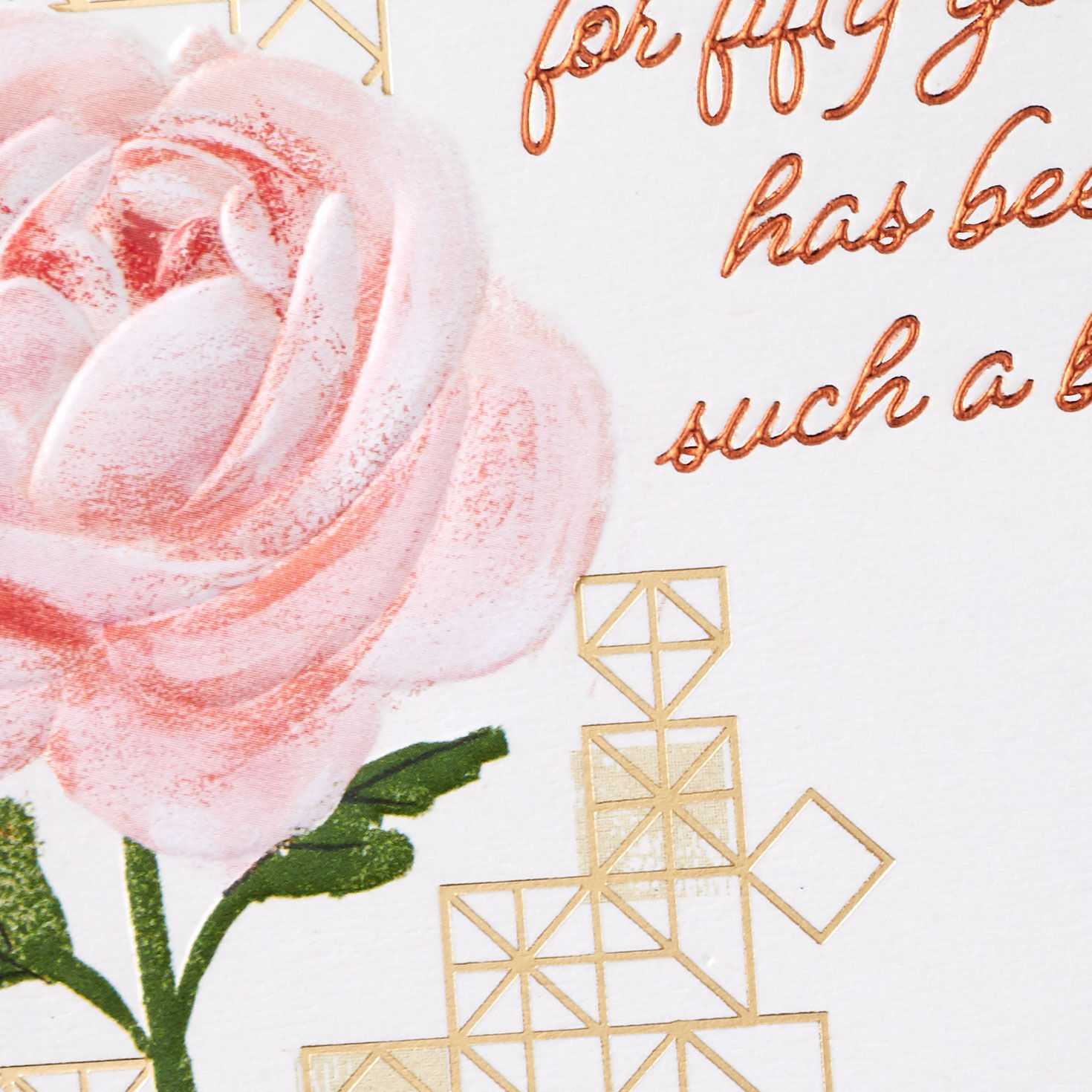 Pink Rose with Gold Geometric Pattern 50th Anniversary Card  image number 5