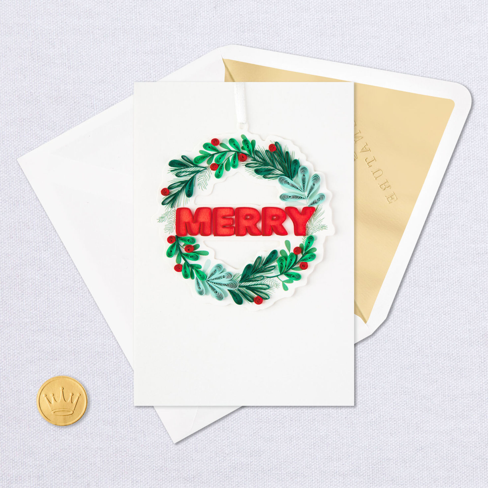 Merry Wreath Quilled Paper Handmade Christmas Card With Decoration Greeting Cards Hallmark
